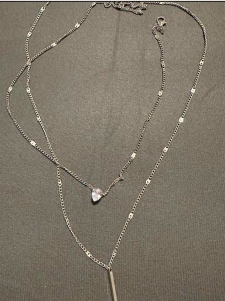 Macys Silver Layered Heart Bar Pendant Necklace 16$